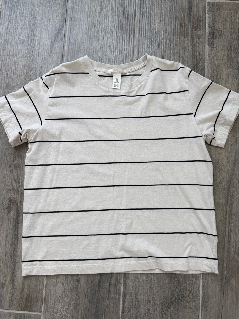 H&M White Short Sleeve Tee with Black Stripes